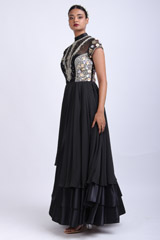 Black High Collar Layered GownIMG_7663