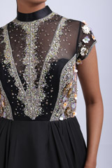 Black High Collar Layered GownIMG_7683