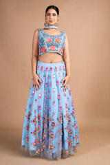 Blue Tulle Embellished LehengaDSC09693