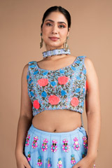 Blue Tulle Embellished LehengaDSC09694