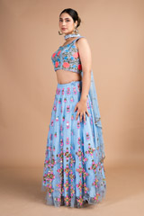 Blue Tulle Embellished LehengaDSC09696