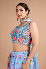 Blue Tulle Embellished LehengaDSC09697