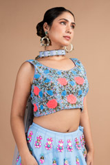 Blue Tulle Embellished LehengaDSC09698