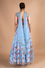 Blue Tulle Embellished LehengaDSC09700