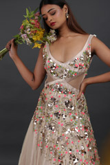 Beige 3D Abstract Embroidered GownIMG_6277