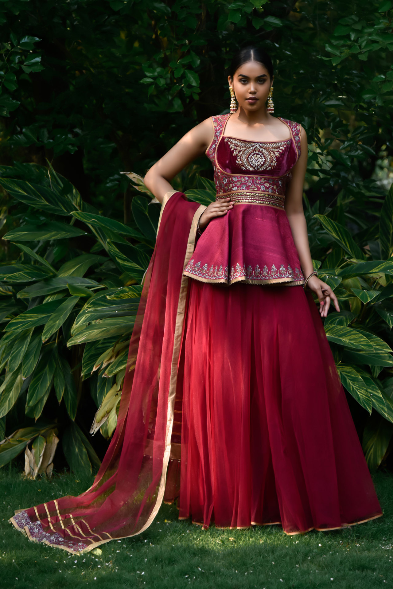 MAROON PEPLUM LEHENGA