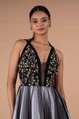 Black And Ivory 3D Embroidered GownDSC09286