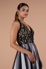 Black And Ivory 3D Embroidered GownDSC09288