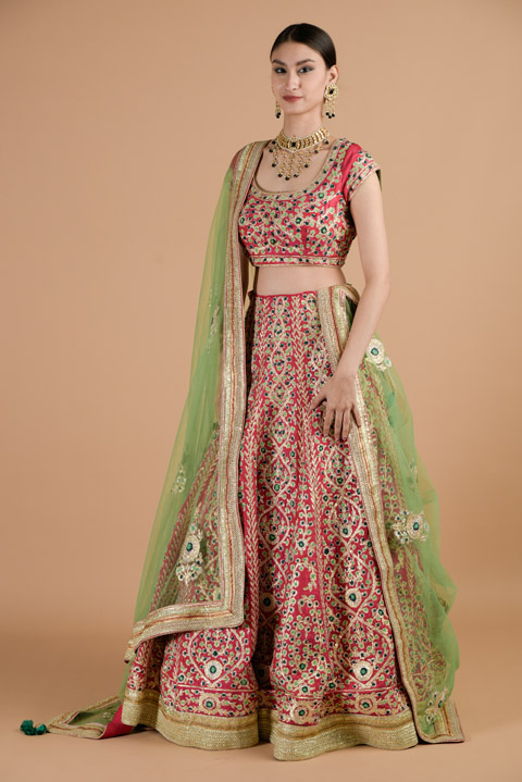 Pink Green Gota Lehenga