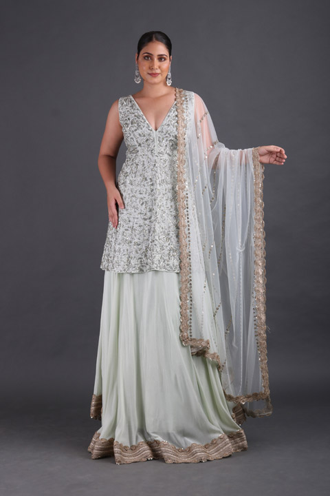 Mint Embroidered Lehenga