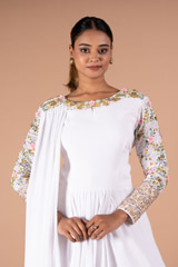 White 3D Floral Georgette GownDSC09262