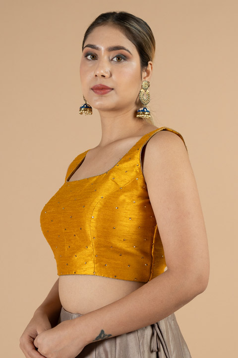 Mustard Silk Blend Saree Blouse