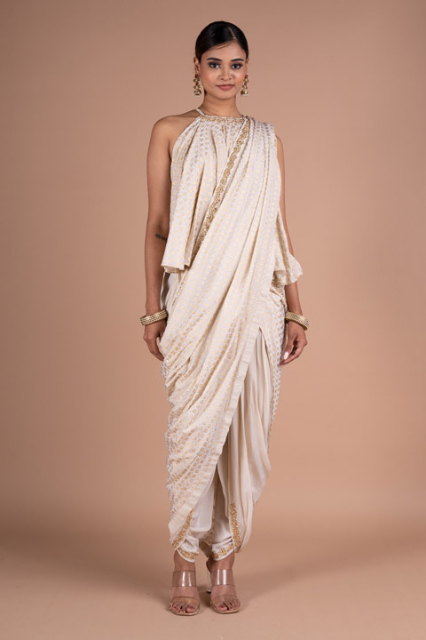 Foil Printed Dhoti Saree Gown