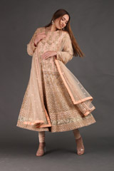 Peach Embroidered Anarkali
