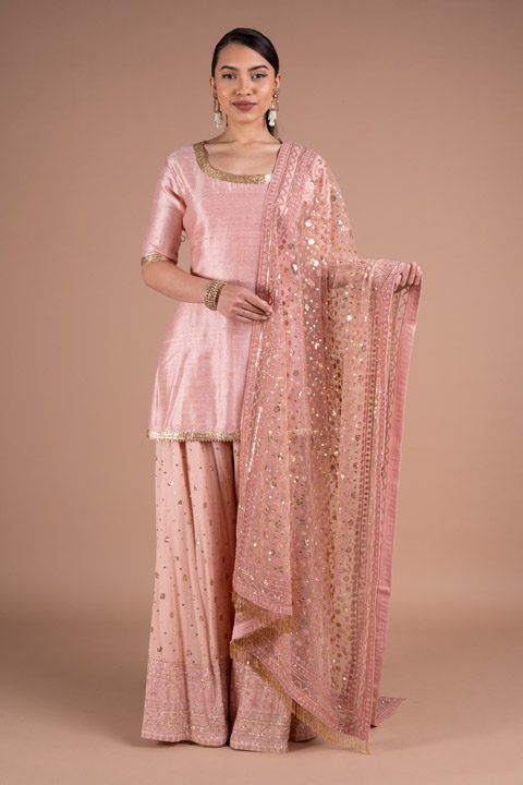 Pink Silk Sharara Set