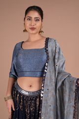 Blue Chanderi Printed LehengaDSC06154