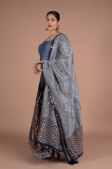 Blue Chanderi Printed LehengaDSC06155