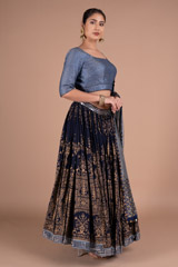 Blue Chanderi Printed LehengaDSC06157