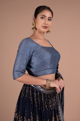 Blue Chanderi Printed LehengaDSC06158