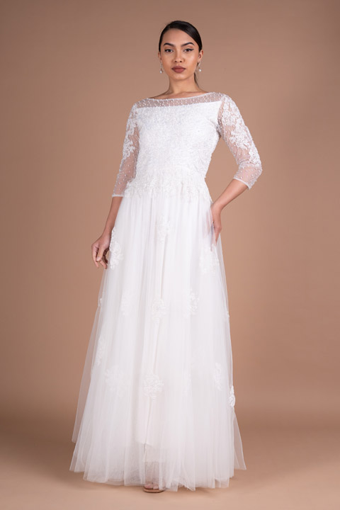 Illusion neck bead work bodice sillhouette