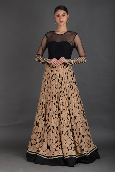 Black Thread Embroidered Gown