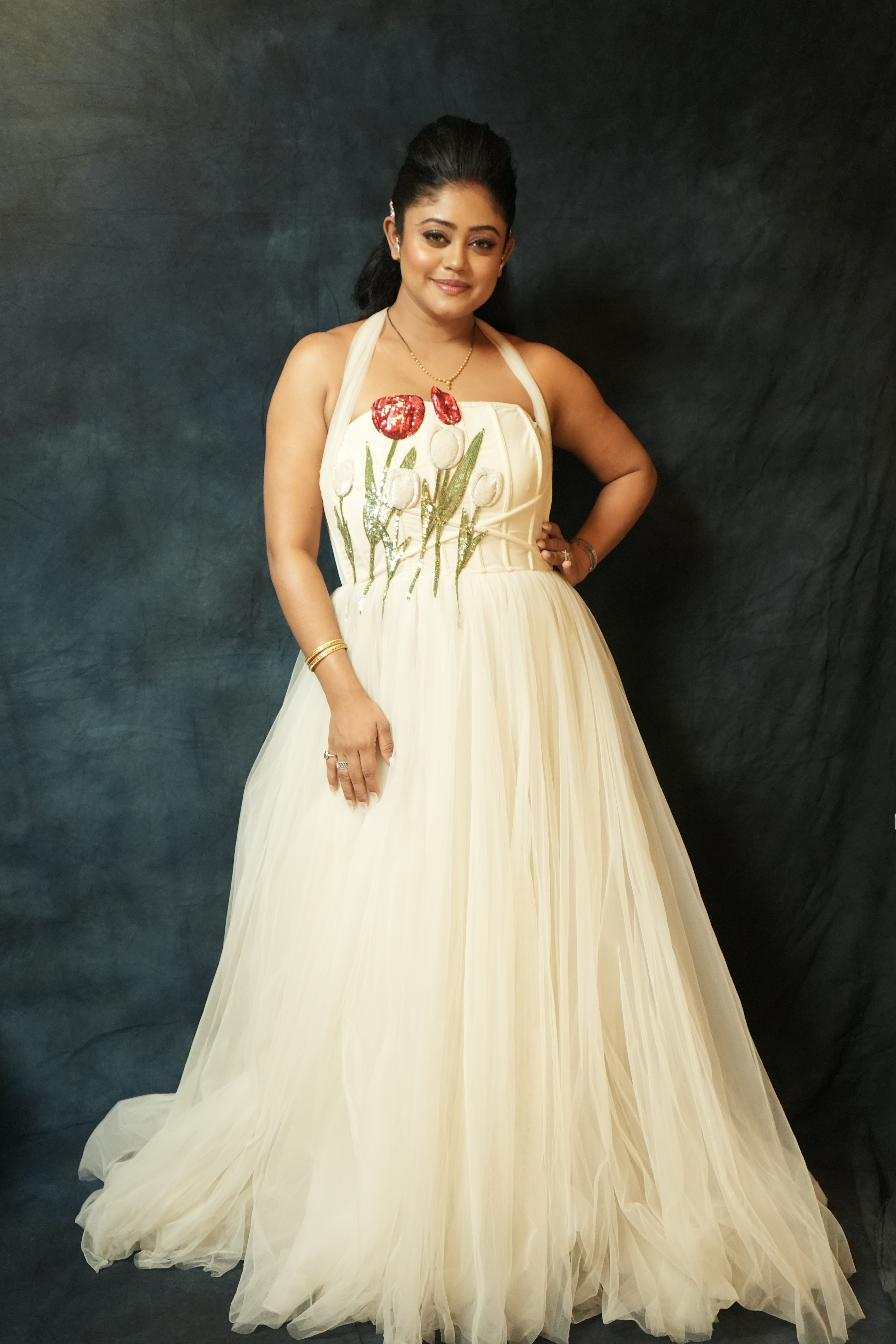 White Drape Corset Tulle Gown