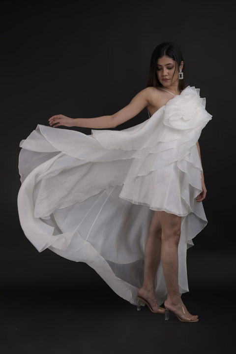 White Layered High Low Gown