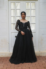 BLACK ORGANZA GOWN WITH KATDANA WORK