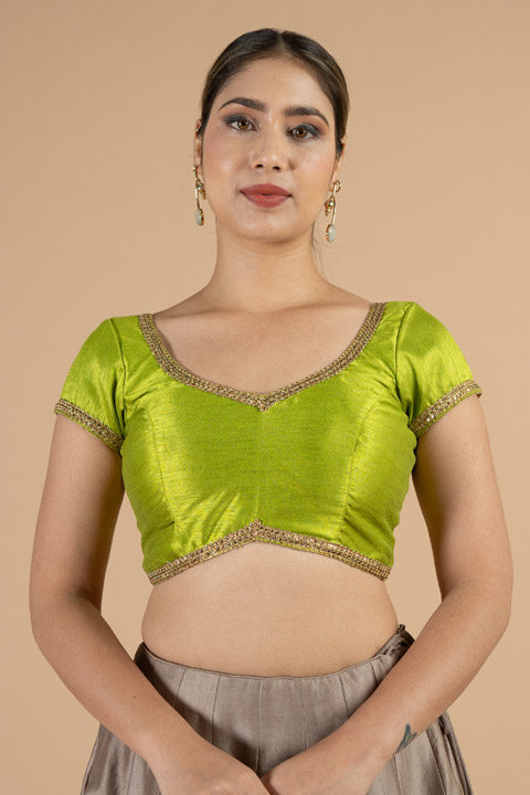 Liril Green With Golden Lace Saree Blouse