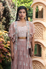 Embroidered Beige Cape with  Bustier And SkirtIMG_9251