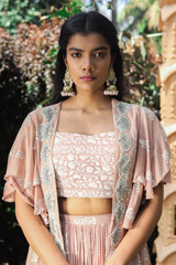 Embroidered Beige Cape with  Bustier And SkirtIMG_9285