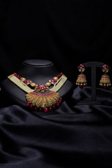 Pearl Necklace with Red Stones Necklace Set