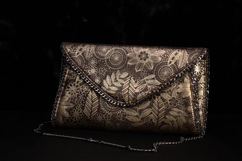Brown Foil Print Clutch