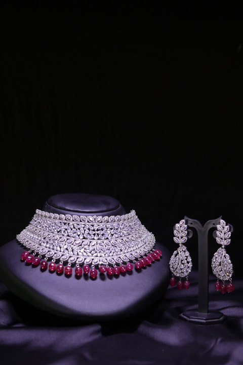 Silver with Maroon Stone Necklace Set