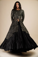 Black Embroidered Top Bottom Set