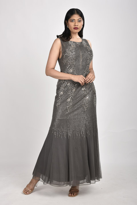 Grey Embellished Gown