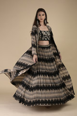 Black Printed Crepe Lehenga