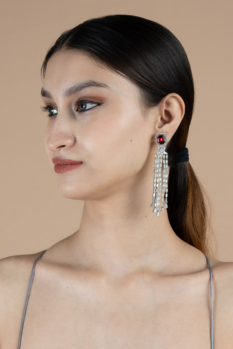 Red Stone Long Earrings