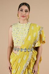 Yellow Frill Saree With Ambi PrintDSC09220