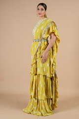 Yellow Frill Saree With Ambi PrintDSC09222