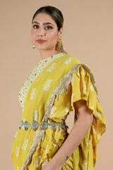 Yellow Frill Saree With Ambi PrintDSC09223