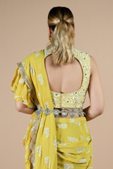 Yellow Frill Saree With Ambi PrintDSC09230