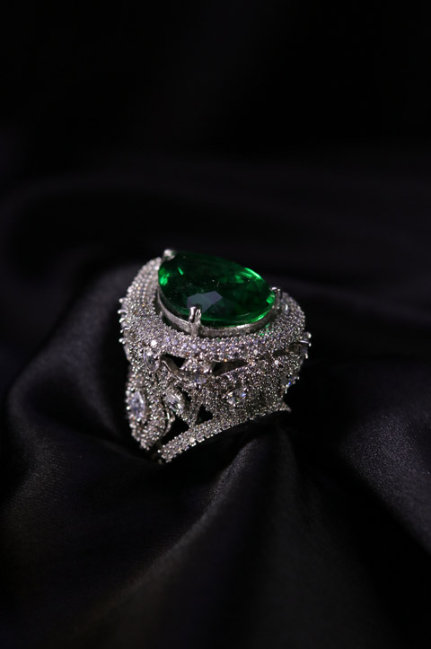 Emerald and White Stone Ring