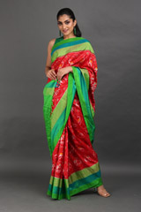 Red Silk Saree With Green BorderIMG_7828