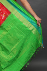 Red Silk Saree With Green BorderIMG_7835