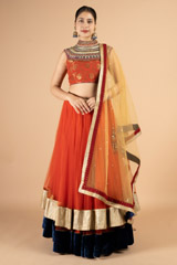 Orange And Gold Net LehengaDSC03521