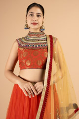 Orange And Gold Net LehengaDSC03522