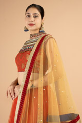Orange And Gold Net LehengaDSC03523