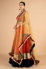 Orange And Gold Net LehengaDSC03524