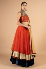 Orange And Gold Net LehengaDSC03527
